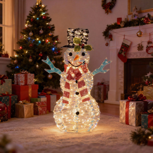 60cm / 90cm Light Up Snowman Christmas Lights | Outdoor/Indoor Display iridescent rainbow PET with Auto Timer