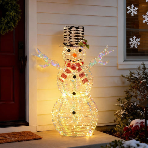 60cm / 90cm Light Up Snowman Christmas Lights | Outdoor/Indoor Display iridescent rainbow PET with Auto Timer