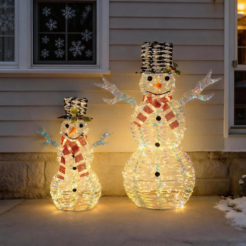 60cm / 90cm Light Up Snowman Christmas Lights | Outdoor/Indoor Display iridescent rainbow PET with Auto Timer