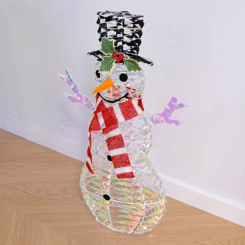 60cm / 90cm Light Up Snowman Christmas Lights | Outdoor/Indoor Display iridescent rainbow PET with Auto Timer