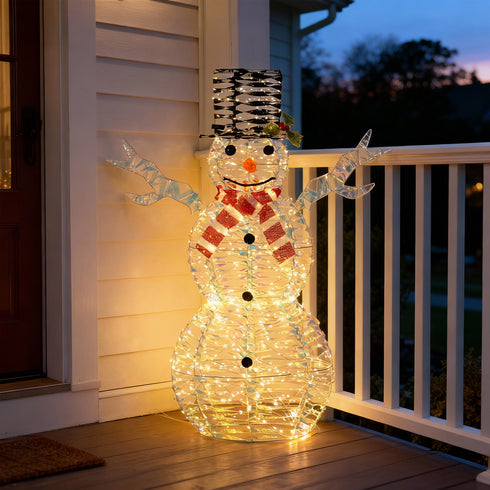60cm / 90cm Light Up Snowman Christmas Lights | Outdoor/Indoor Display iridescent rainbow PET with Auto Timer
