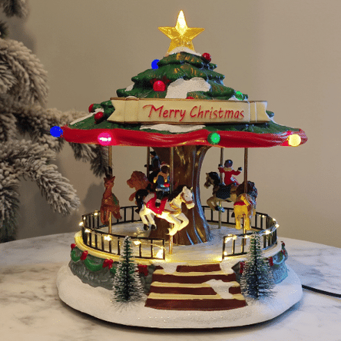 Animated Christmas Amusement Park Tree Carousel LED Lights Music