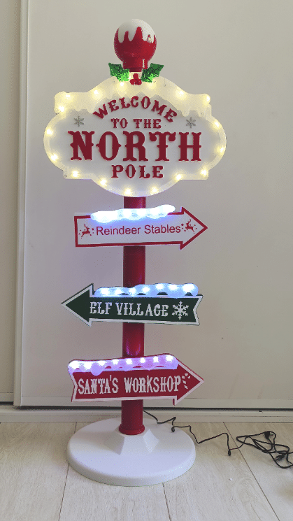 LED Chirstmas Village North Pole Signpost with Changing Flashing Lights