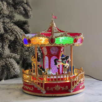 Animated Christmas Village Rotating Carousel Colorful LED Lights Music