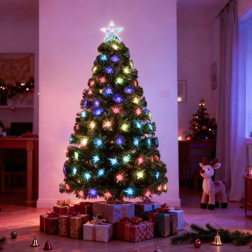 Star Lights Green Christmas Tree Pre-Lit Fibre Optic Ultra-bright Multicolour Flashing Lights