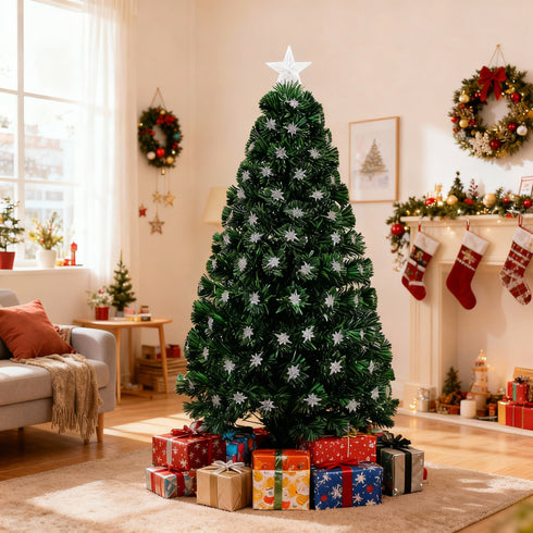 Star Lights Green Christmas Tree Pre-Lit Fibre Optic Ultra-bright Multicolour Flashing Lights