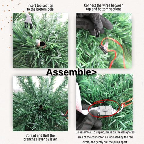 5 Dynamic Lighting Mode Pre-lit Green Christmas Tree with Fibre Optic Lights Multicolor LED Frosted Bulbs