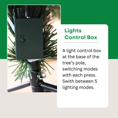 5 Dynamic Lighting Mode Pre-lit Green Christmas Tree with Fibre Optic Lights Multicolor LED Frosted Bulbs