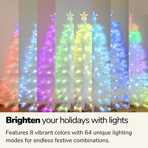 Pre-lit White Fibre Optic Christmas Tree with 8 Colors & 64 Lighting Modes 90/120/150CM