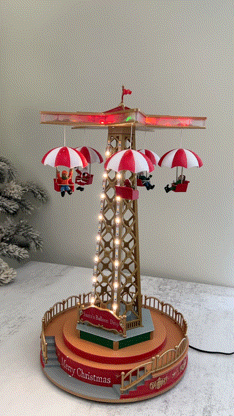Animated Carnival Parachute Ride with Colorful LED Lights & Classic Holiday Music Christmas Village