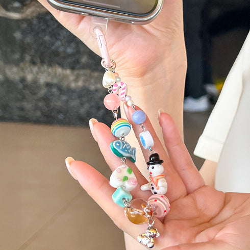 Christmas Snowman Pink Phone Chain / Bag Charm Handmade with Premium Materials