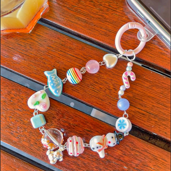 Christmas Snowman Pink Phone Chain / Bag Charm Handmade with Premium Materials