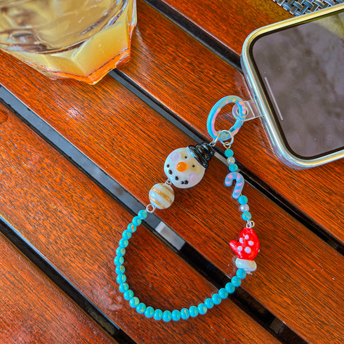 Christmas Snowman Turquoise Phone Chain / Bag Charm Handmade with Premium Materials