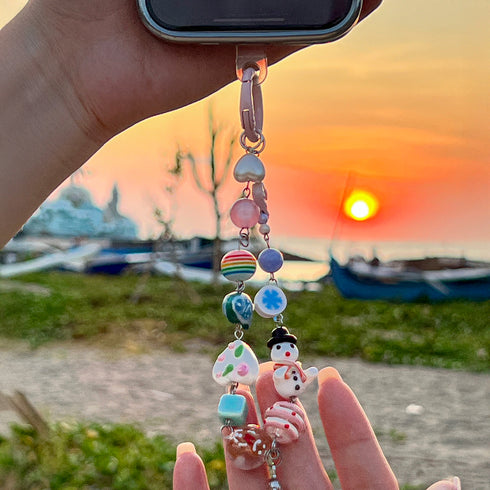 Christmas Snowman Pink Phone Chain / Bag Charm Handmade with Premium Materials