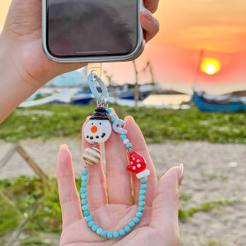 Christmas Snowman Turquoise Phone Chain / Bag Charm Handmade with Premium Materials