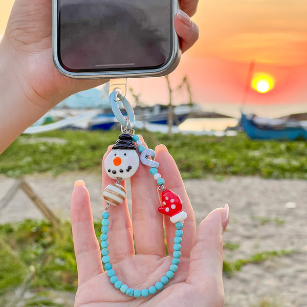 Christmas Snowman Turquoise Phone Chain / Bag Charm Handmade with Premium Materials