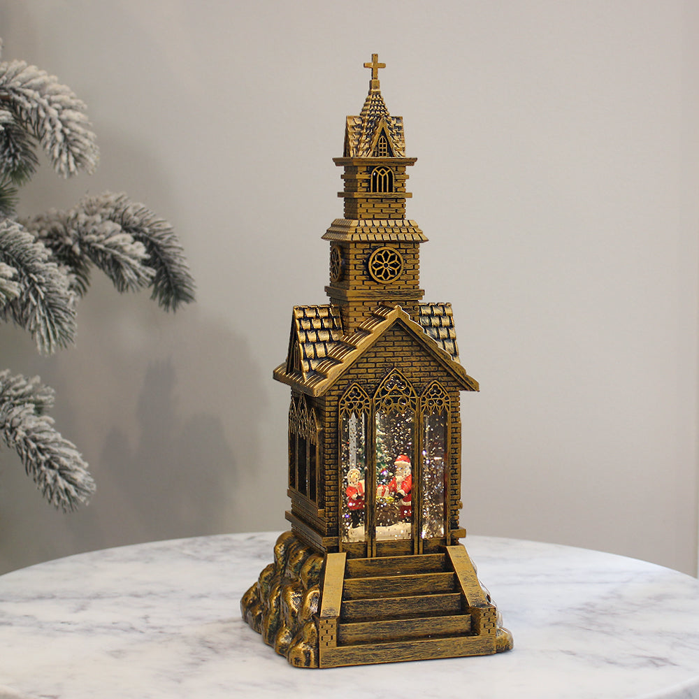 Christmas Musical Water Lantern Vintage Church with Swirling Confetti ...