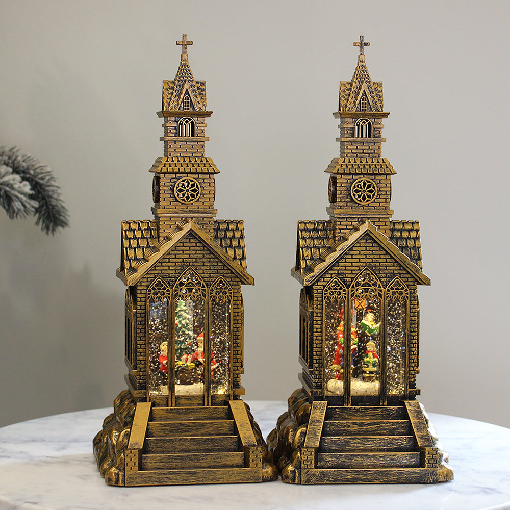 Christmas Musical Water Lantern Vintage Church with Swirling Confetti ...