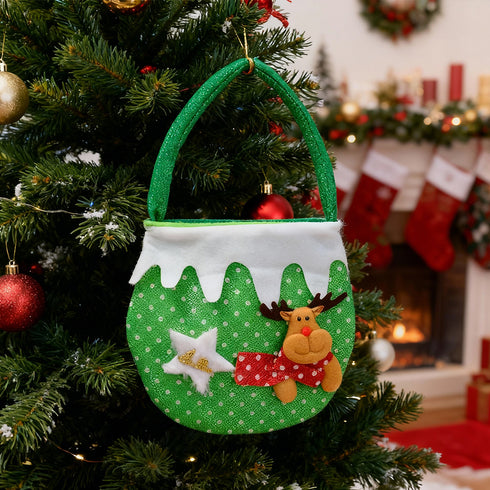 Reindeer Christmas Gift Bag – Fabric Hanging Treat Bag & Tree Decor