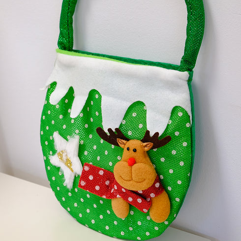 Reindeer Christmas Gift Bag – Fabric Hanging Treat Bag & Tree Decor