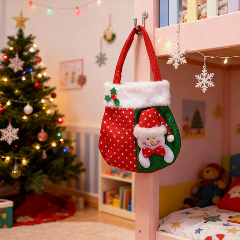 Snowman Christmas Gift Bag – Fabric Hanging Treat Bag & Tree Decor