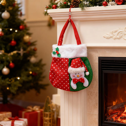 Snowman Christmas Gift Bag – Fabric Hanging Treat Bag & Tree Decor