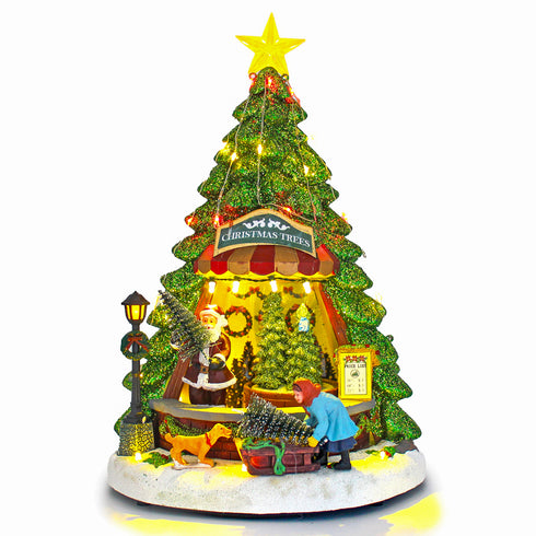 Christmas Village Animated Santa's Shop Rotating Shelf Musical LED Light Tree