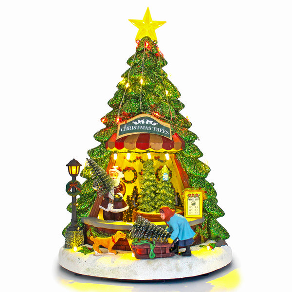Christmas Village Animated Santa's Shop Rotating Shelf Musical LED Light Tree