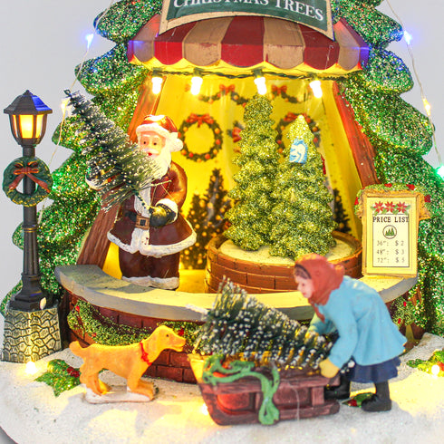 Christmas Village Animated Santa's Shop Rotating Shelf Musical LED Light Tree