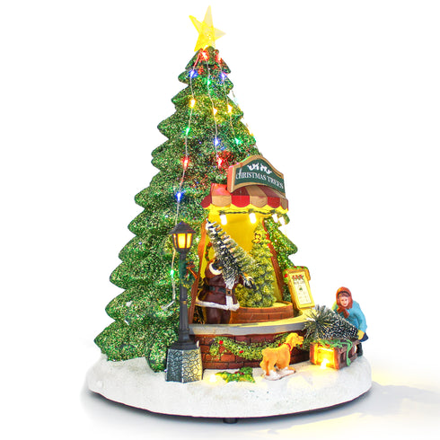 Christmas Village Animated Santa's Shop Rotating Shelf Musical LED Light Tree