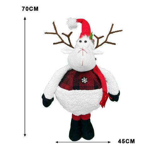 70CM Adjustable Plush Christmas Reindeer Expandable Telescopic Body | Soft Fabric Holiday Decoration