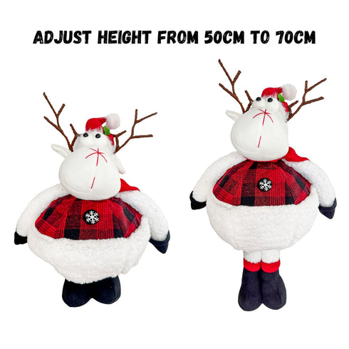 70CM Adjustable Plush Christmas Reindeer Expandable Telescopic Body | Soft Fabric Holiday Decoration