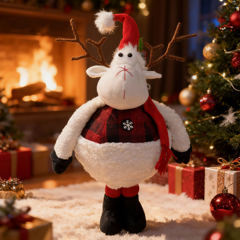 70CM Adjustable Plush Christmas Reindeer Expandable Telescopic Body | Soft Fabric Holiday Decoration