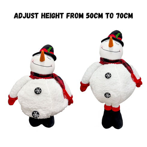 70cm Adjustable Plush Snowman Decoration Expandable Telescopic Body | Soft Fabric Christmas Display