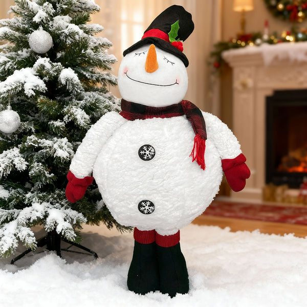 70cm Adjustable Plush Snowman Decoration Expandable Telescopic Body | Soft Fabric Christmas Display