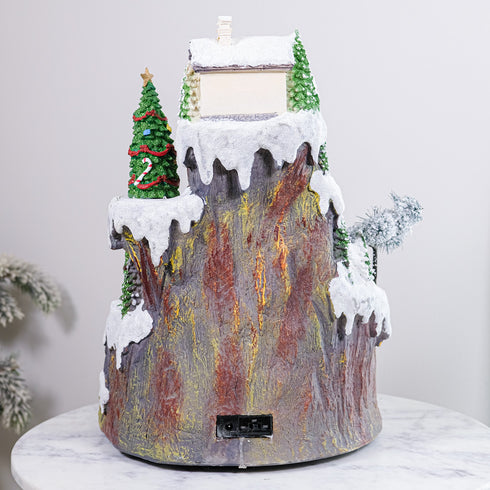 Large Animated Snowy Mountain Christmas Village Train Ski Slope Skater