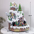 Large Animated Snowy Mountain Christmas Village Train Ski Slope Skater