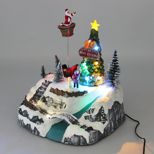 Christmas Village Snowy Hillside Animated Santa Christmas Tree LED Lights Music