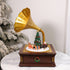 Gramophone Music Box Animated Christmas Village with LED Lights Rotating Santa’s Sleigh