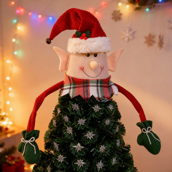 Elf Christmas Tree Topper 50cm Adjustable Wire Hat & Arms Bendable Tree Decoration