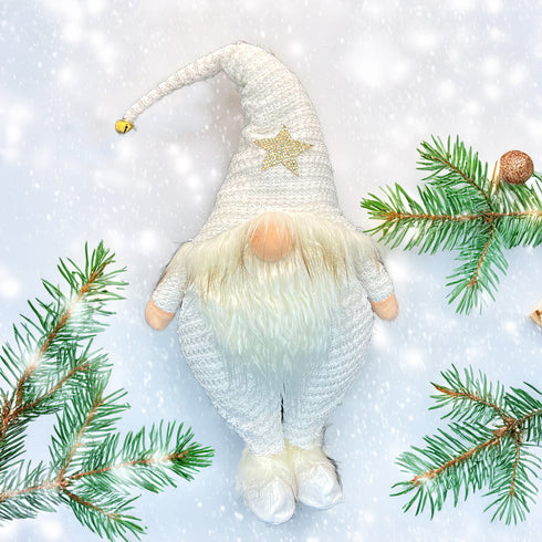 Standing White Santa Claus Gnome Bendable Hat with Bell Faceless Stuffed Doll Christmas Decoration