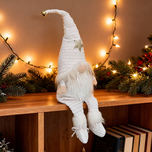 White Christmas Santa Gnome Shelf Sitter with Bendable Hat & Light-up Nose