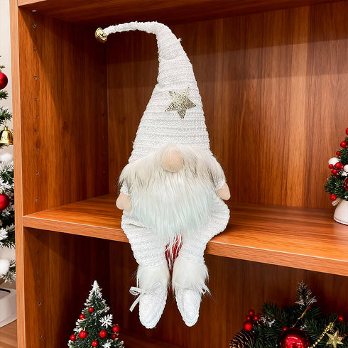 White Christmas Santa Gnome Shelf Sitter with Bendable Hat & Light-up Nose