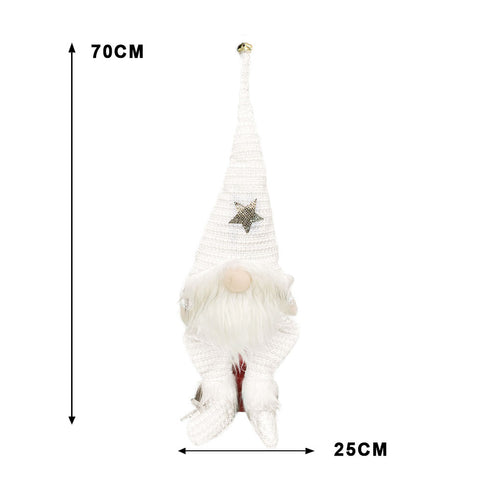 White Christmas Santa Gnome Shelf Sitter with Bendable Hat & Light-up Nose