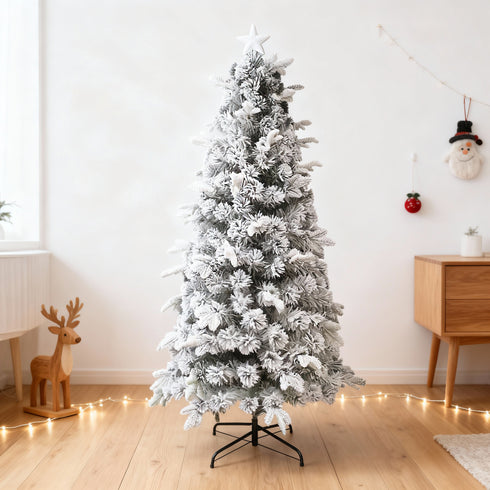 Snow Flocked Christmas Pine Tree Pre-Lit Ultra Bright Multicolour Flashing LED Lights
