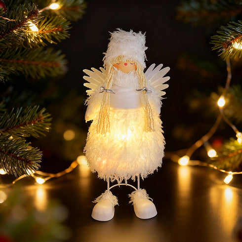 45cm Light-Up Fluffy Angel Christmas Decoration Tabletop Figure With LED Lights
