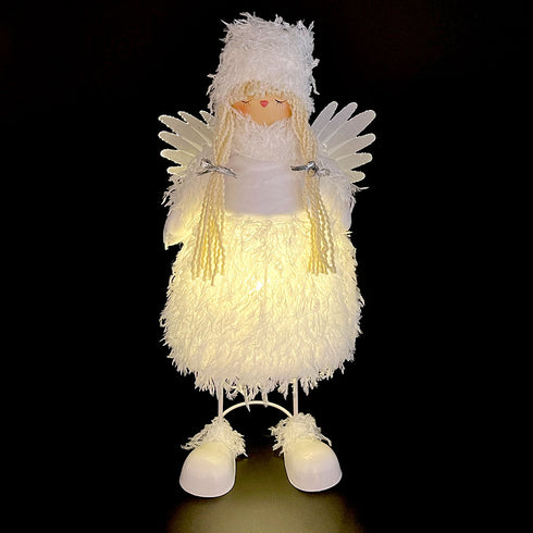 45cm Light-Up Fluffy Angel Christmas Decoration Tabletop Figure With LED Lights
