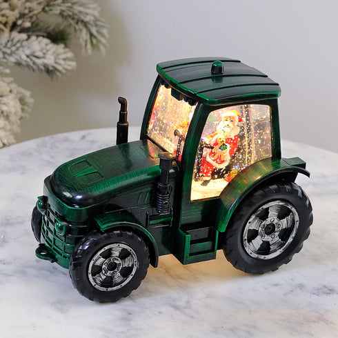 Santa Tractor Musical Christmas Lantern with LED Lights Swirling Confetti