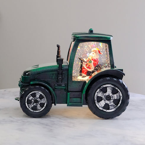 Santa Tractor Musical Christmas Lantern with LED Lights Swirling Confetti