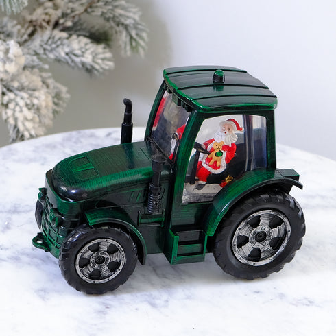 Santa Tractor Musical Christmas Lantern with LED Lights Swirling Confetti
